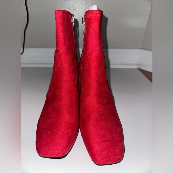 Marc Fisher Red Ankle Boots Sleek Minimalist Design NWOT - Picture 1 of 11